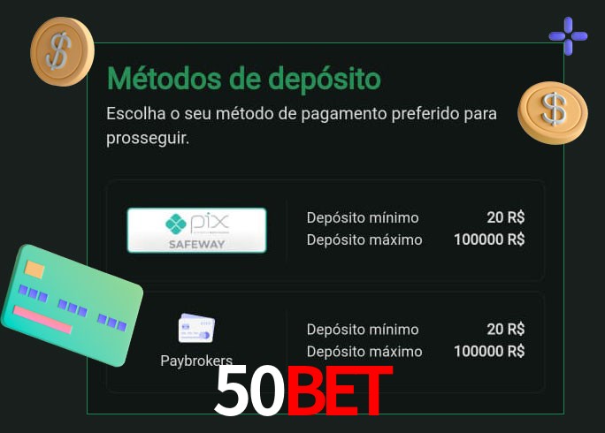 O cassino 50Bet oferece uma grande variedade de métodos de pagamento